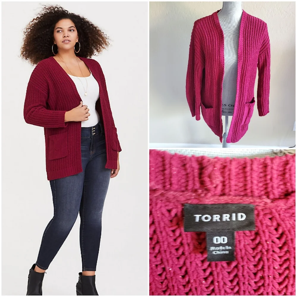 Torrid Red Metallic Lurex Knit Cardigan Sweater